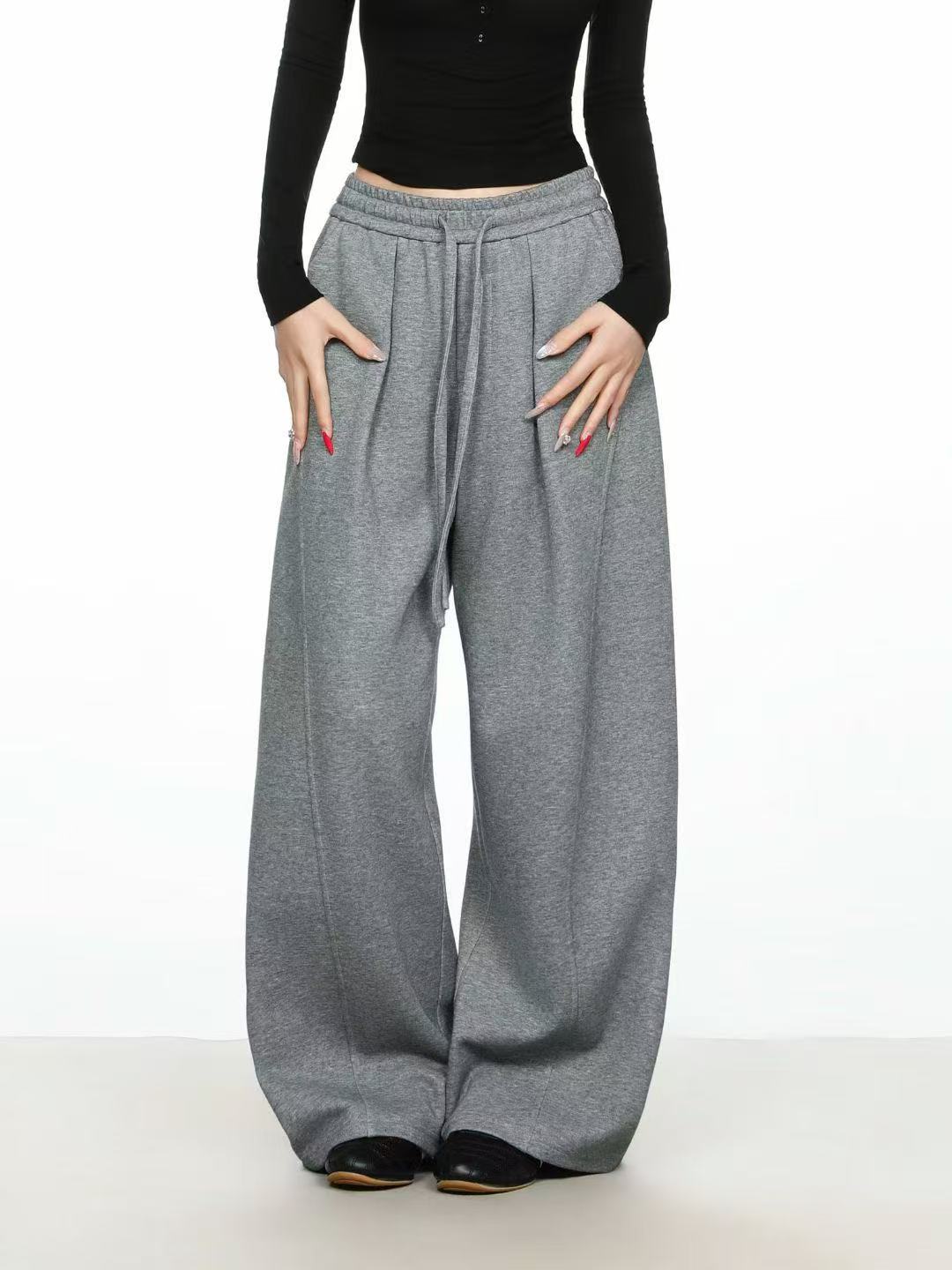 25ss美式复古纯色加绒弯刀休闲裤宽松显瘦百搭运动卫裤