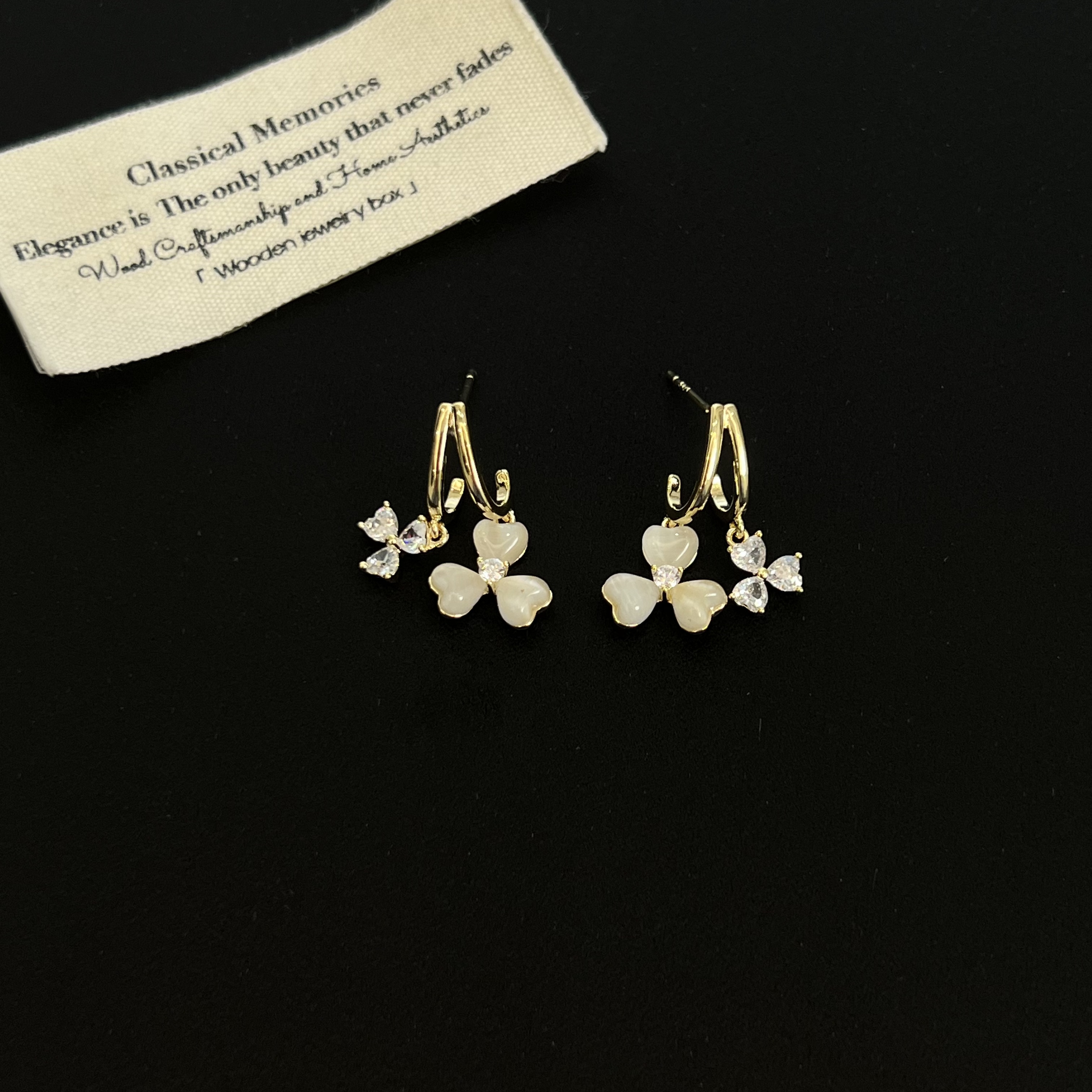 铜合金锆石耳饰 【三叶花】花朵耳钉597