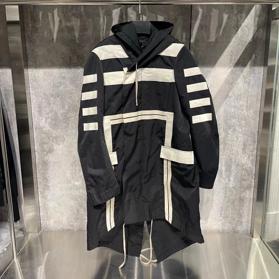 99新 RICKOWENS ro人鱼尾黑白条纹风衣/50码/99新