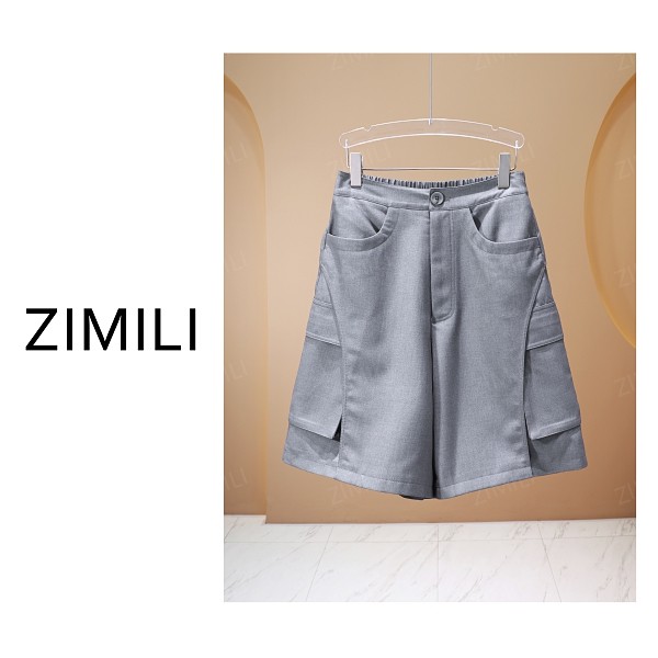 【亮哥女装】2025欧版小众设计师青云灰高腰A字版高克重短裤9213-H3