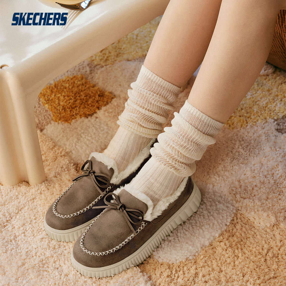 官方女鞋秋冬加绒保暖厚底时尚蝴蝶结休闲浅口单鞋169030