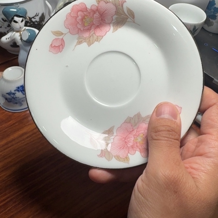 醴陵群力红玫瑰杯碟微瑕