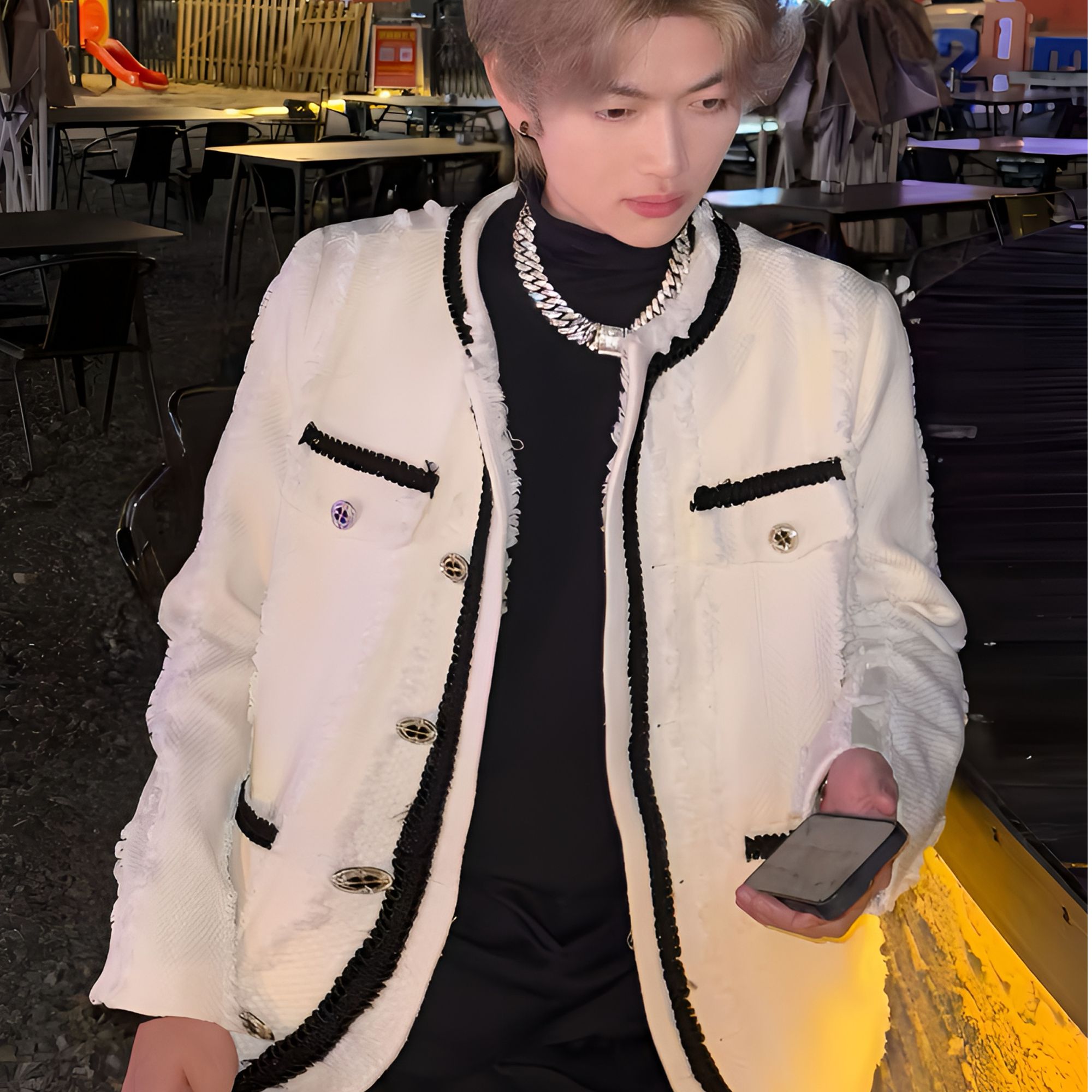 OOTD | 外套新品-白色雪花定制设计感黑花边小香风痞帅百搭时尚款