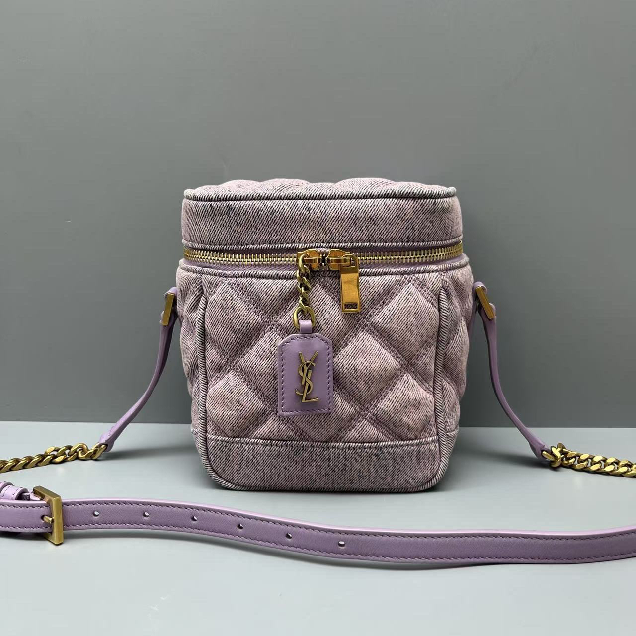 95新 YSL/圣罗兰 牛仔布金标logo盒子包 尺寸14*16 SV14593