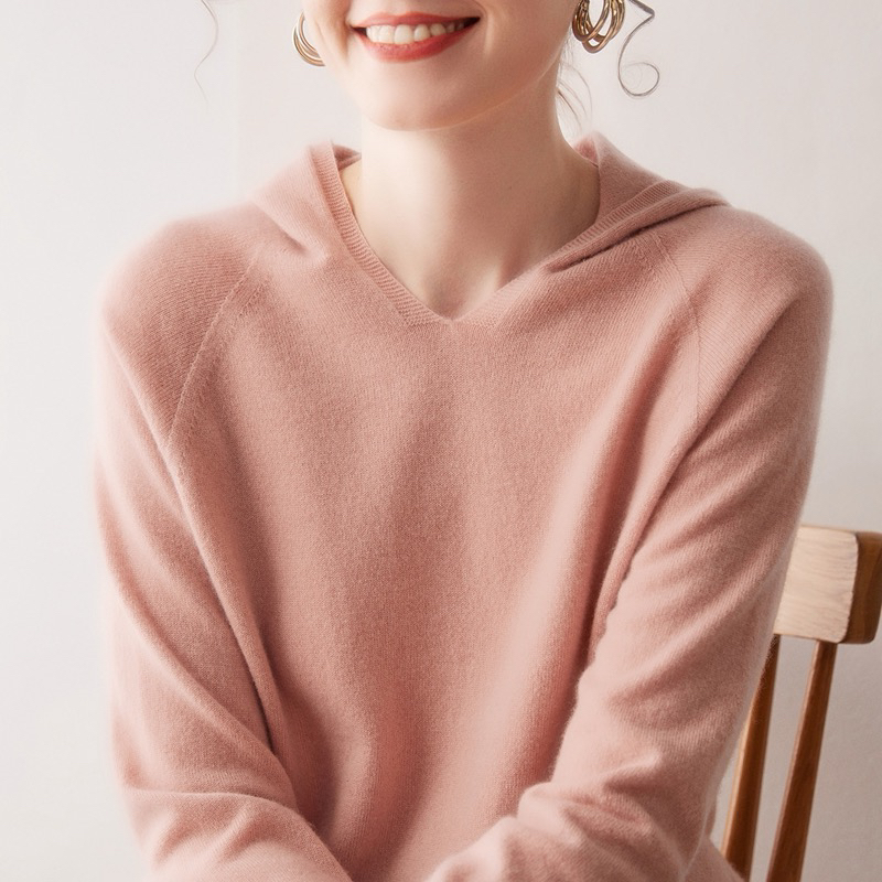 纯绒休闲百搭连帽针织上衣女