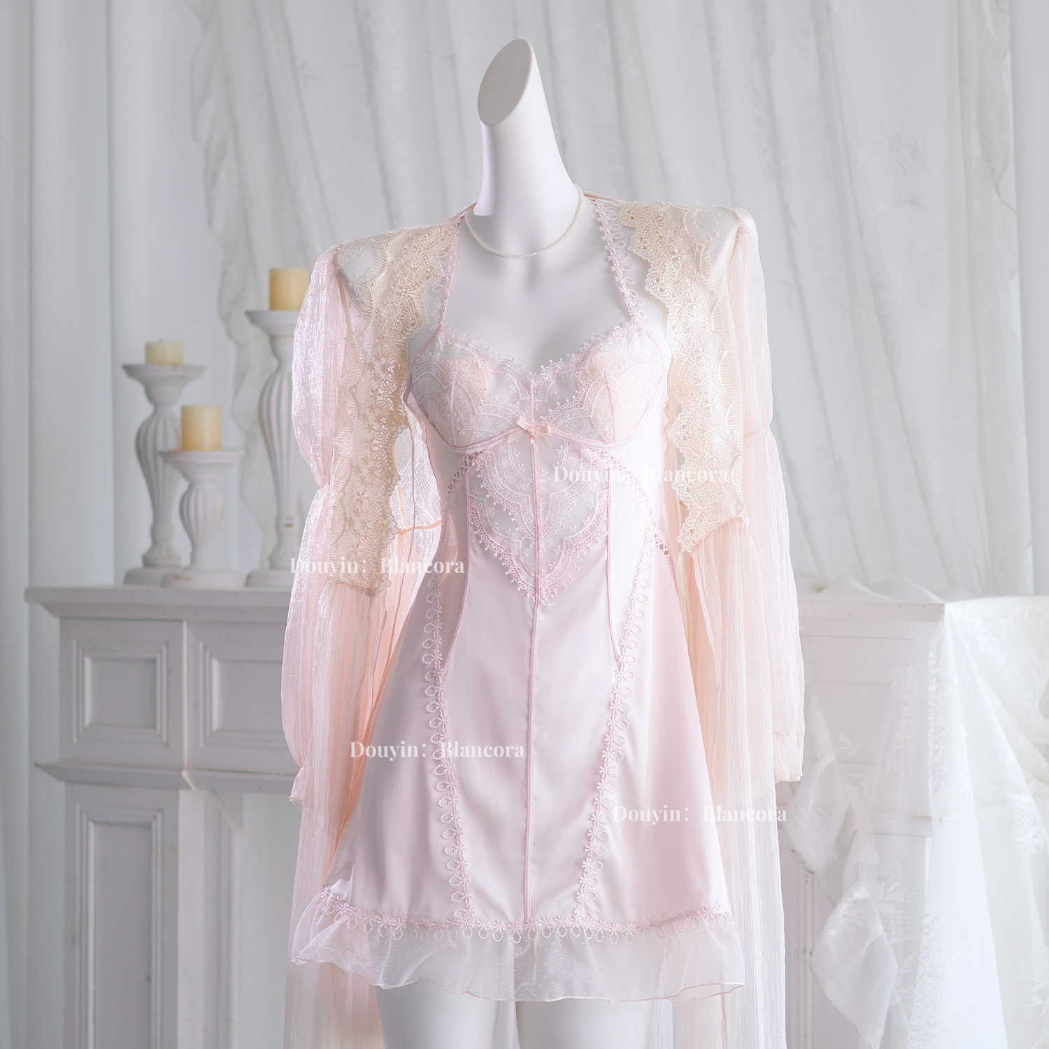 Blancora·安妮|缎面蕾丝镂空宫廷风纯欲性感睡裙秋冬