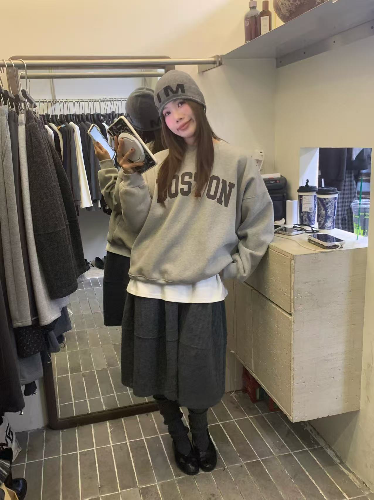 温柔瑶-Uncle Be冬季福利-加绒极简宽松百搭字母卫衣-88681