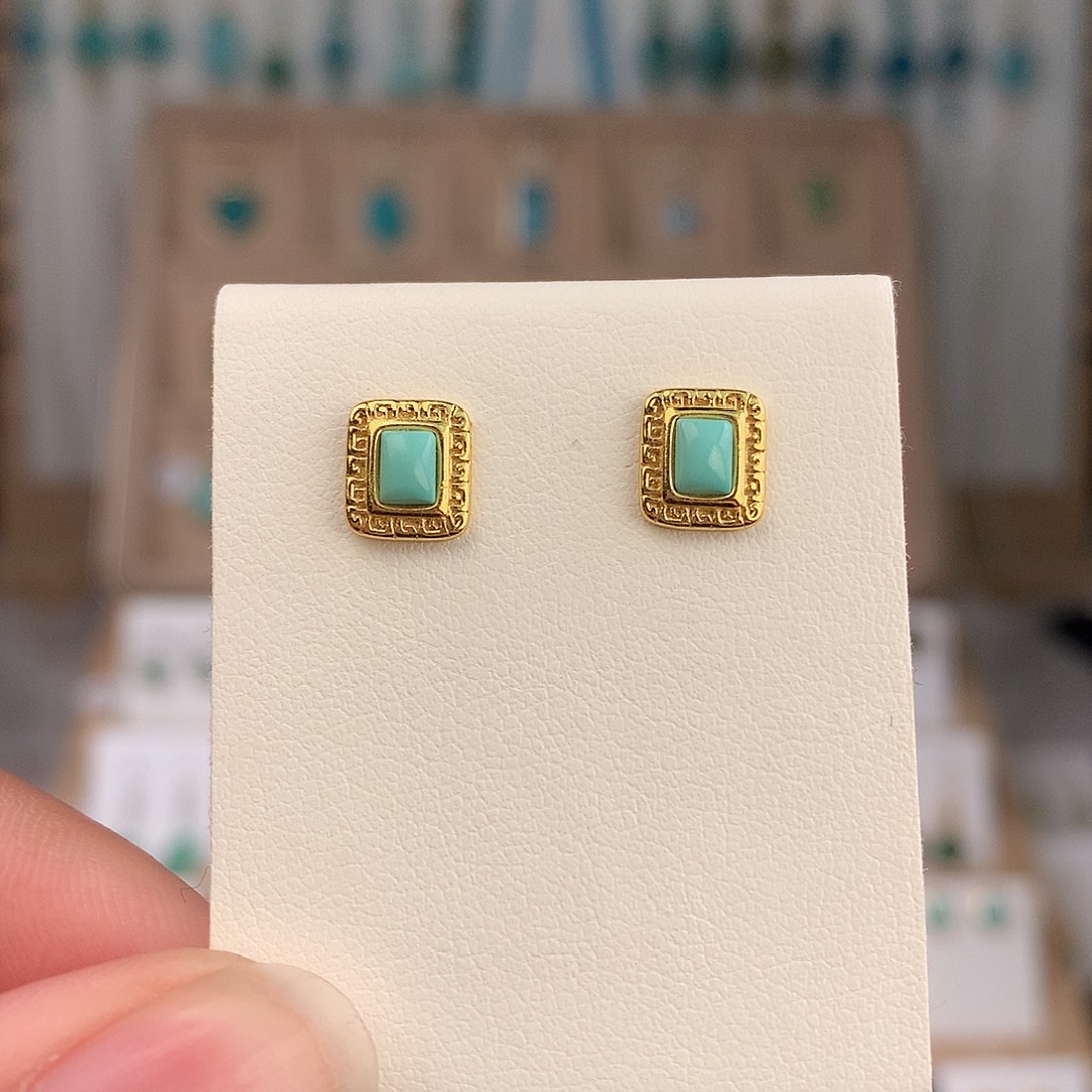 绿松石银S925镶嵌耳饰