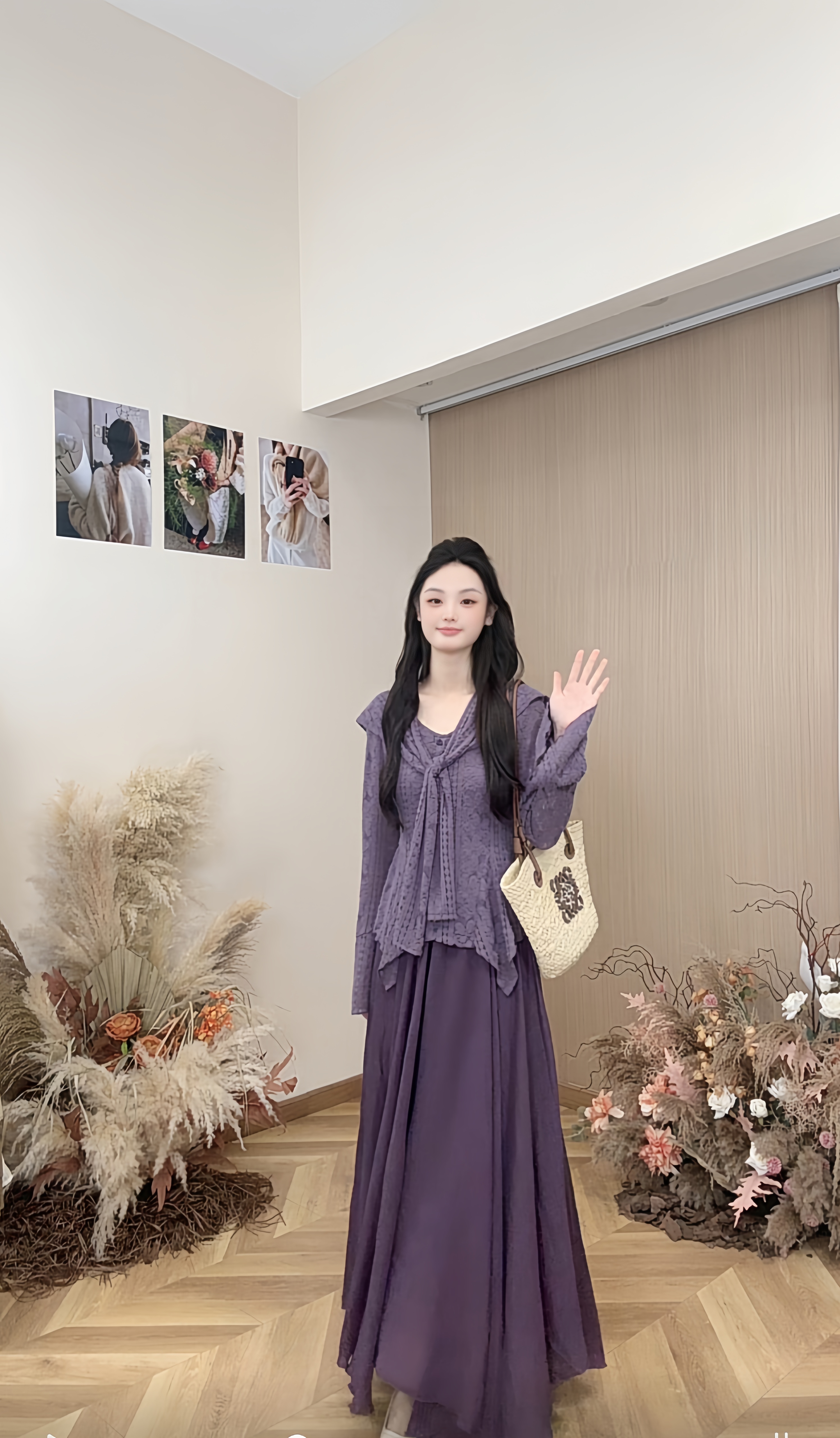 AN.XIN【织梦薰衣】秋季新款高级感套装~披肩+上衣+高腰半身裙6792