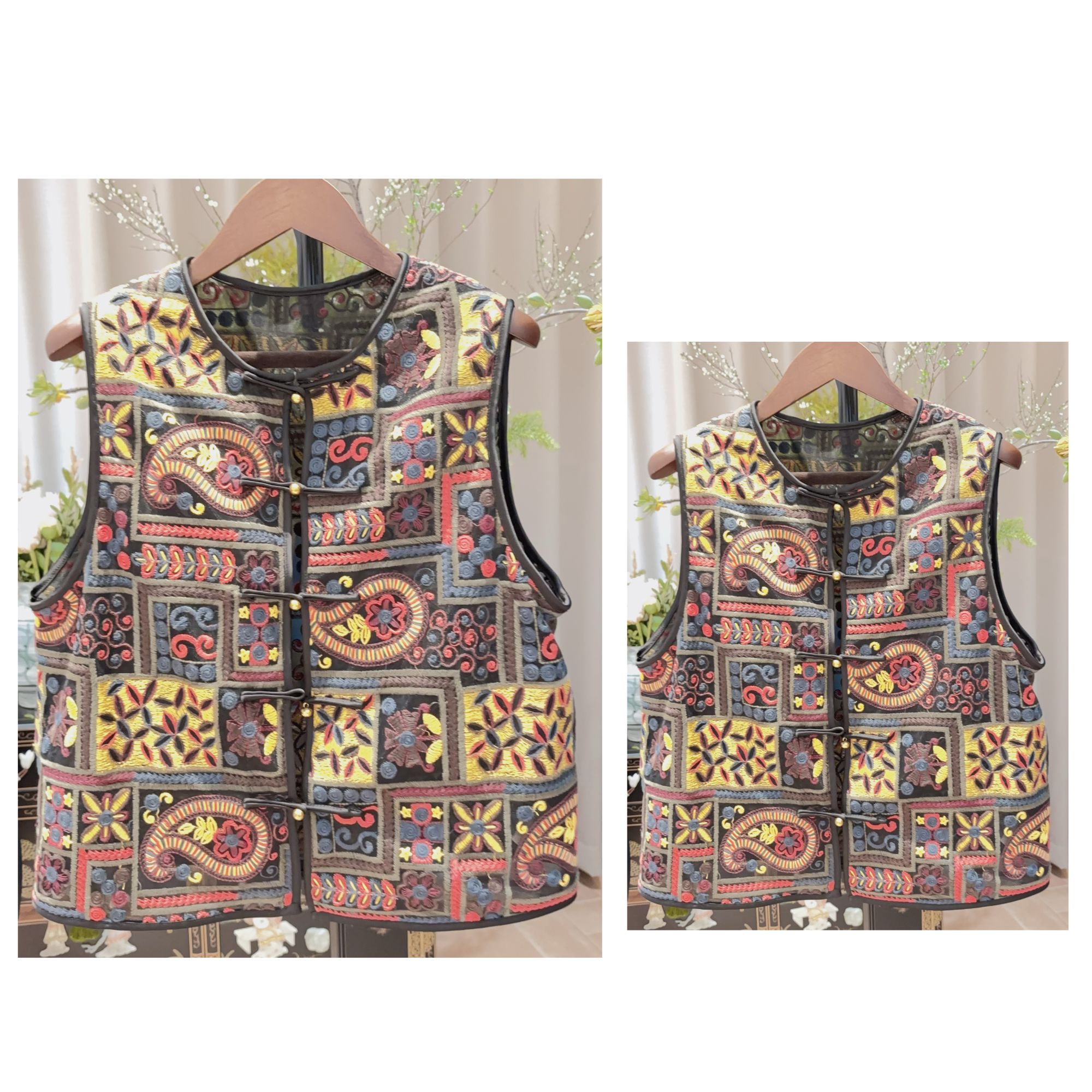 新中式时尚高级感腰果花国风马甲2025-M-5488