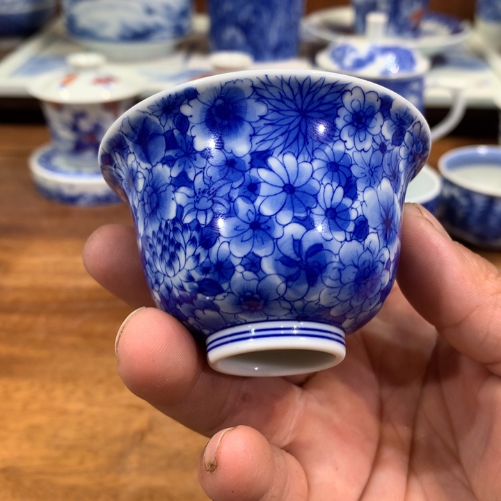 柴窑青花万花主人杯