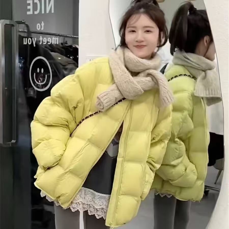 韩系圆领长袖高级时尚短款棉服女2025冬季宽松新款休闲棉衣