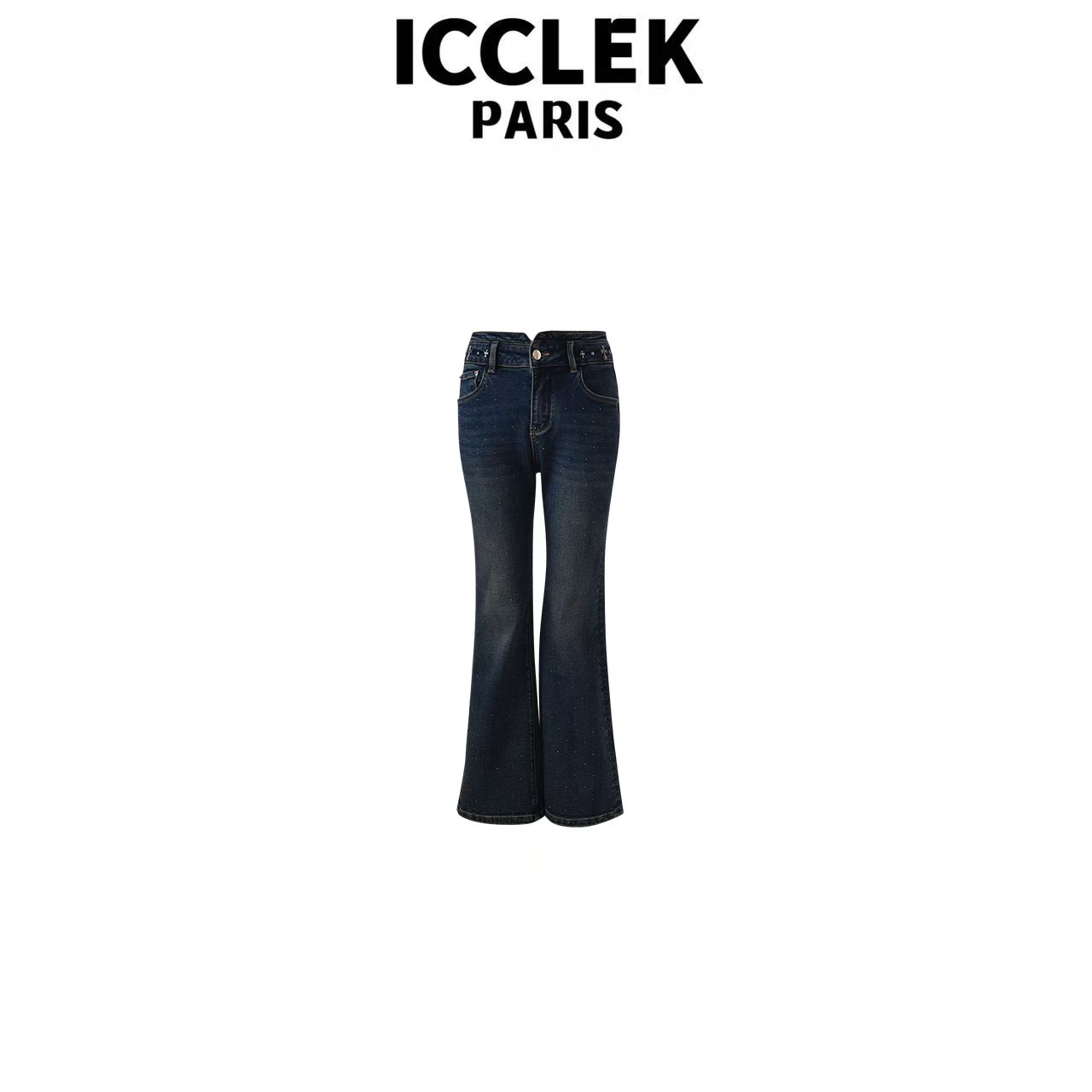 ICCLEK 设计师款深蓝色加绒裤子微喇显瘦百搭气质牛仔裤  -  9289
