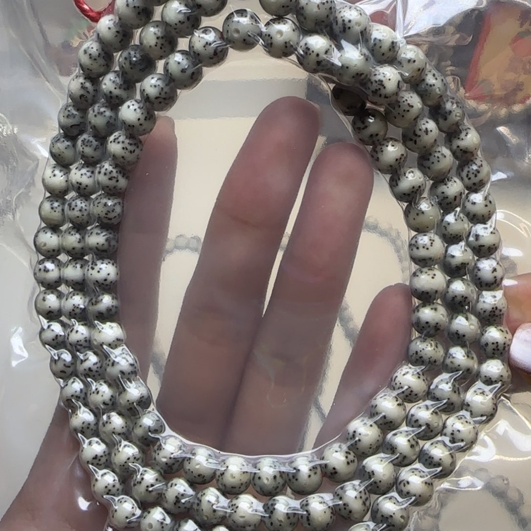 星月菩提手串石玉一线天留白圆珠108长条卡7