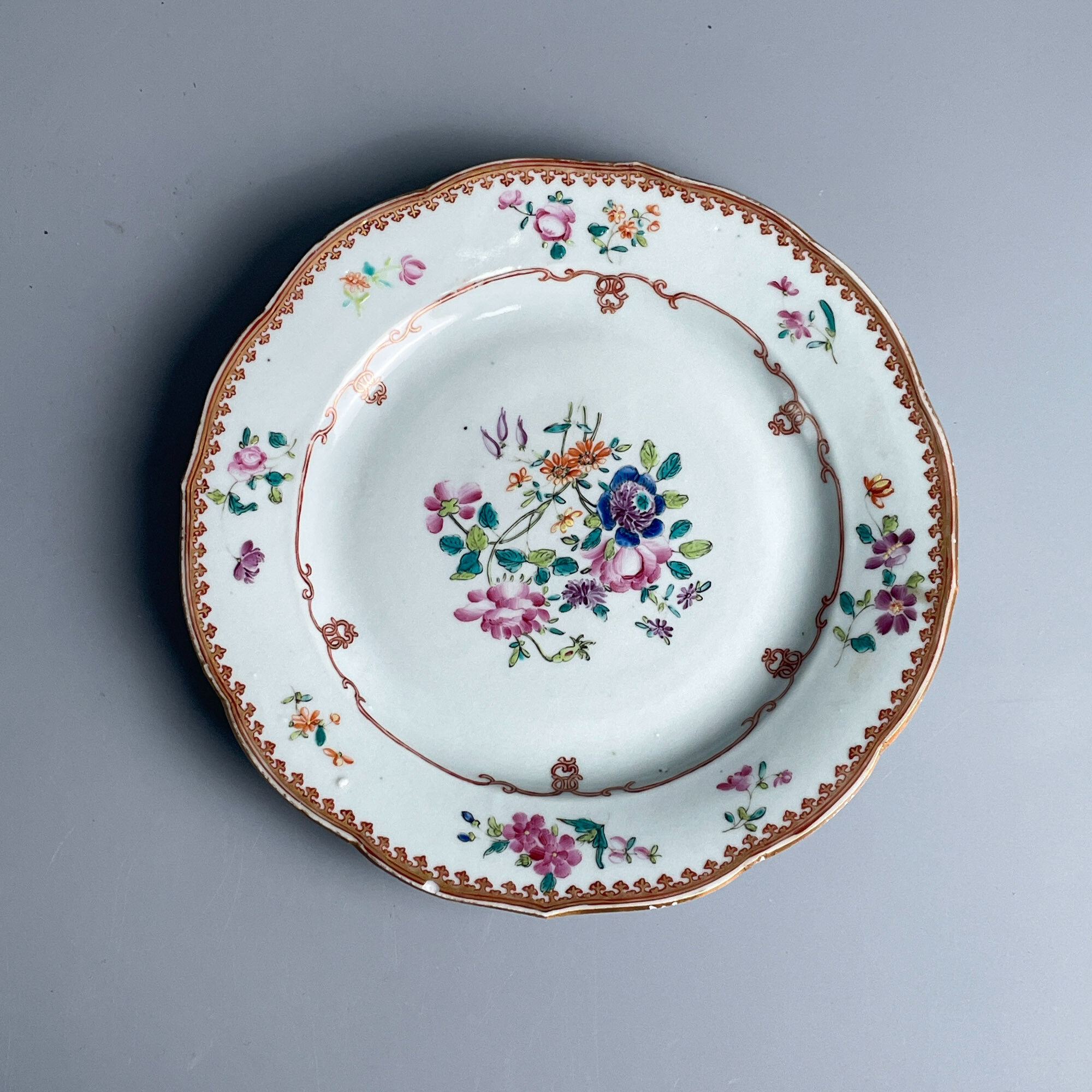 瓷器/古董清乾隆粉彩花卉纹花口盘-M2XLZ000A19/收藏/文物/绣花张