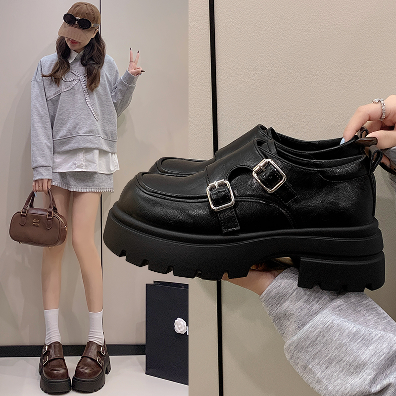 小个子粗跟小皮鞋女2026新款春秋百搭厚底英伦风配裙子乐福鞋