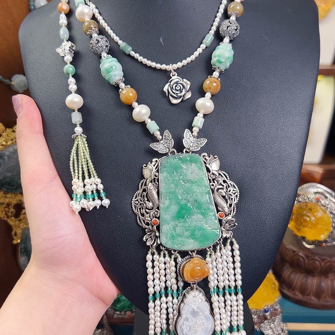 翡翠银S925镶嵌项链项链