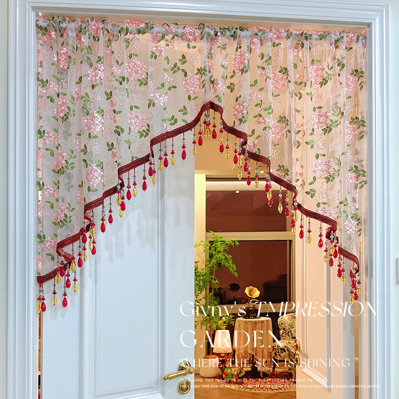 【高定原创】氛围感半截门帘蕾丝刺绣纱帘免打孔门帘卧室门隔断帘