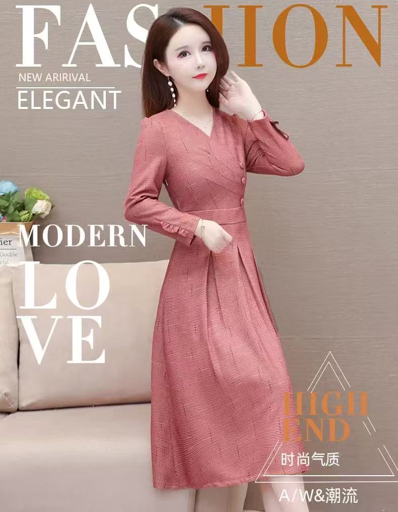 X3957 夏季气质连衣裙女显瘦收腰时尚减龄遮肉修身V领A字裙子