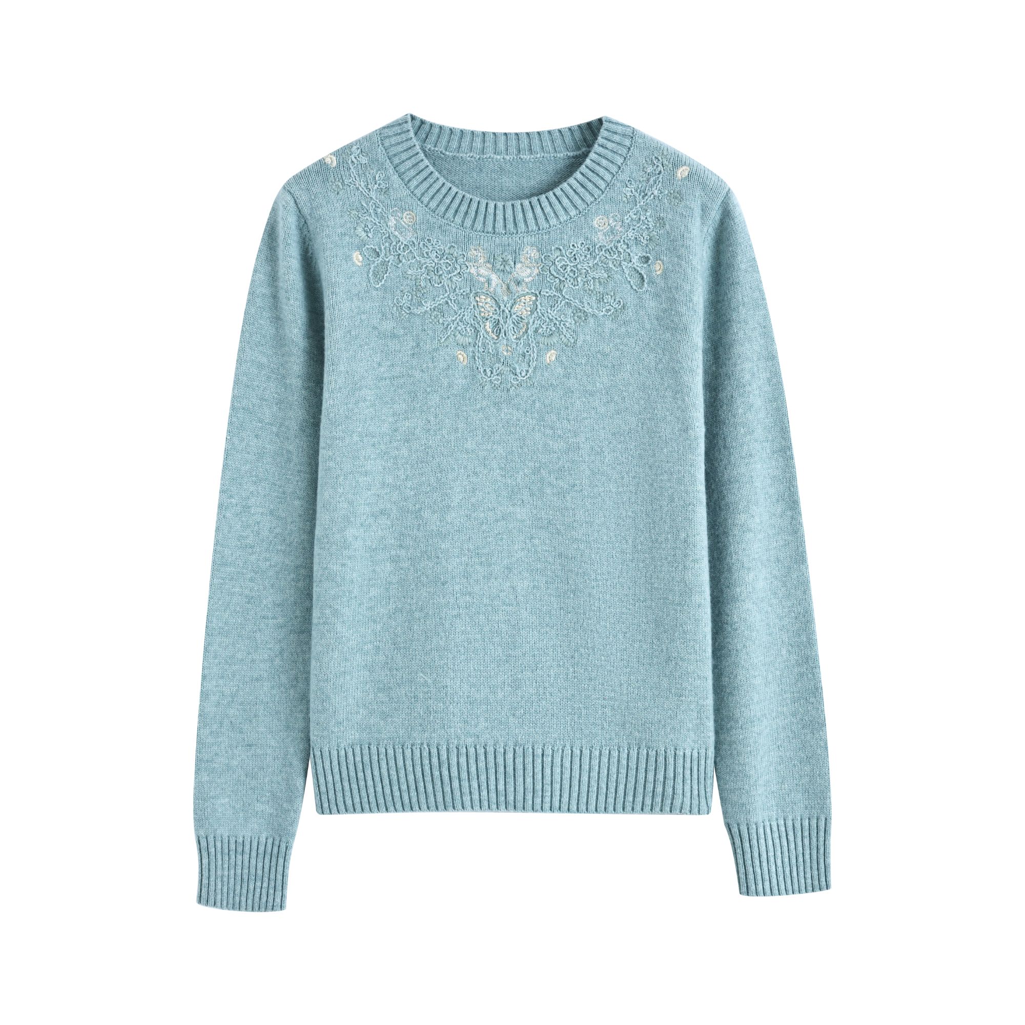 新款绵羊毛混纺宽松直身廓形刺绣针织衫0073