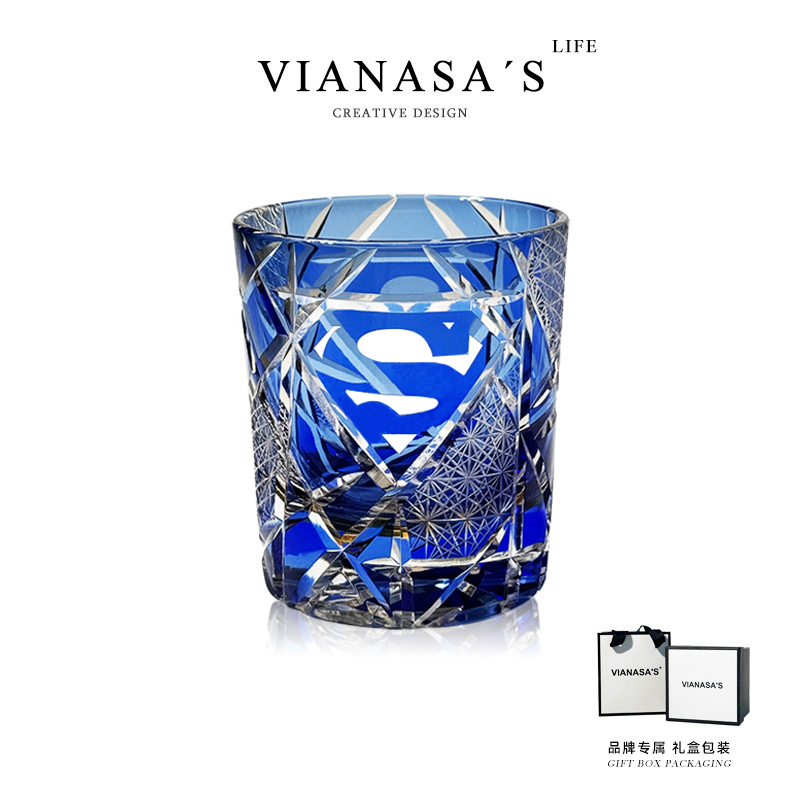 VIANASAS超人归来江户切子水晶威士忌个性酒杯高级感洋酒杯送礼