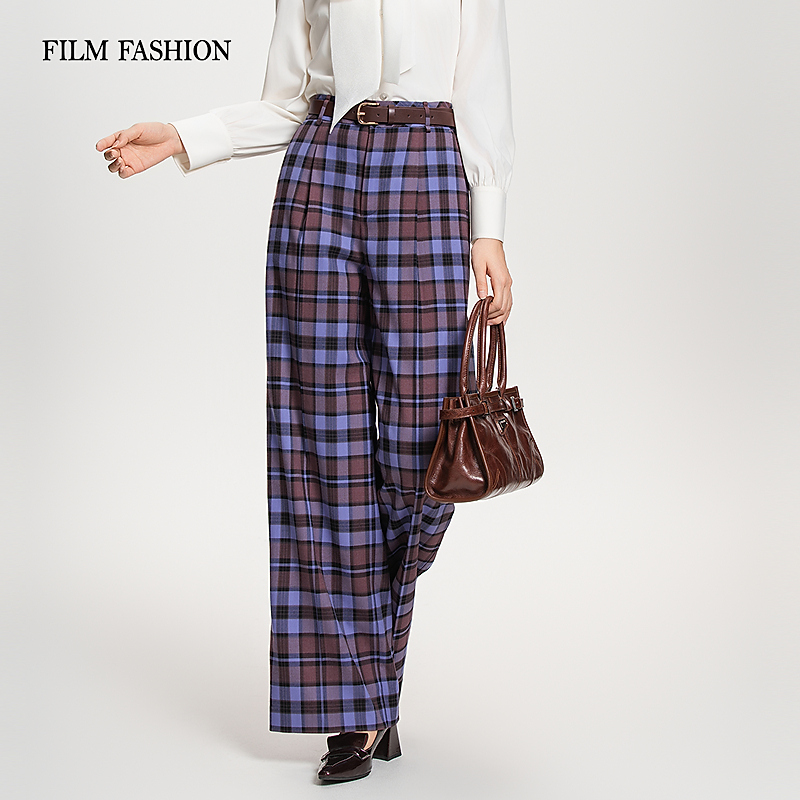 【芊芊专属】秋季新款复古气质格纹宽松阔腿裤女FFCK133309