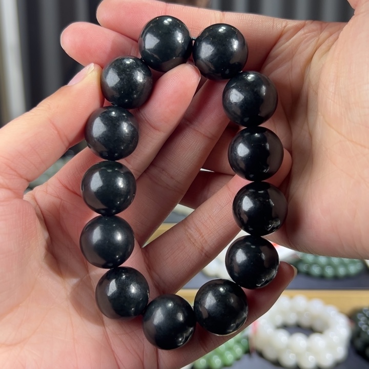 和田玉手串未镶嵌新疆塔青二细卡18圆珠