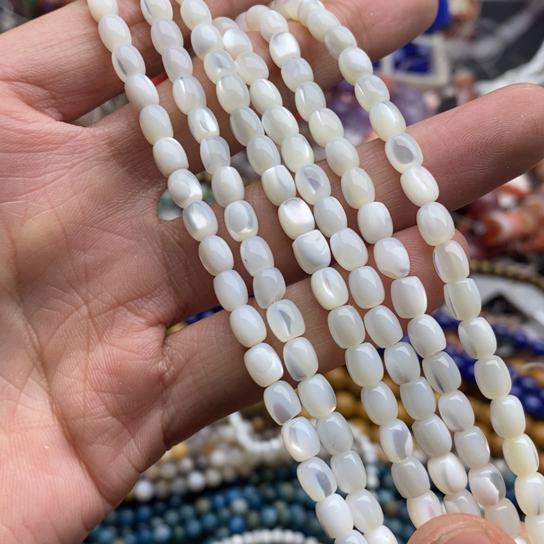 玛瑙/玉髓未镶嵌珠宝半成品一条纯天然5×6白马蹄螺小桶珠