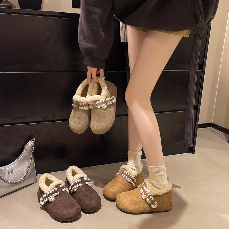 小个子厚底加绒软底勃肯棉鞋复古保暖冬新款毛毛鞋2025勃肯棉拖鞋