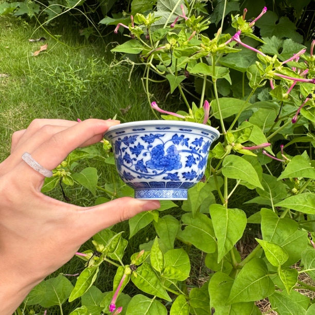 明逸堂重工点绘缠枝莲大压手家用陶瓷高档茶具品茗纯手工主人茶杯