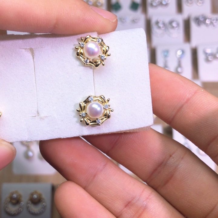 淡水珍珠耳饰银S925镶嵌