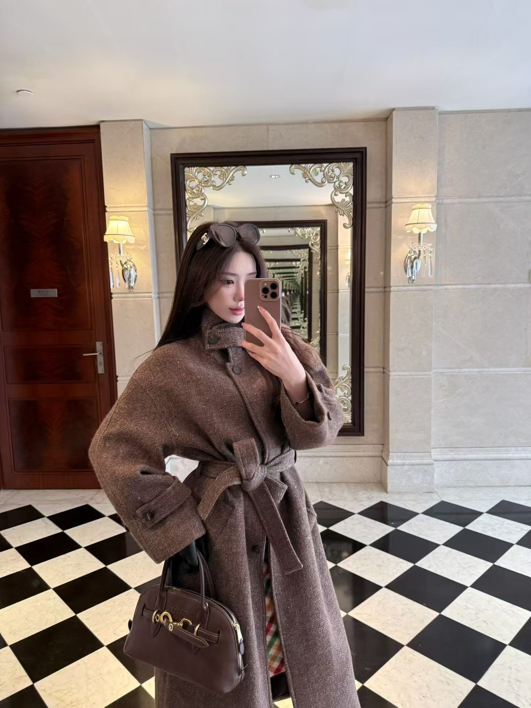 Lovemomo·极简风收腰长款棕咖色羊毛大衣