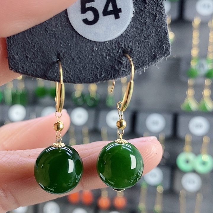 和田玉耳饰18K金镶嵌