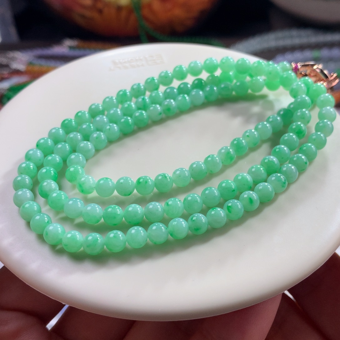 翡翠未镶嵌手链翡翠冰胶底甜绿飘金丝绿卡5.10+