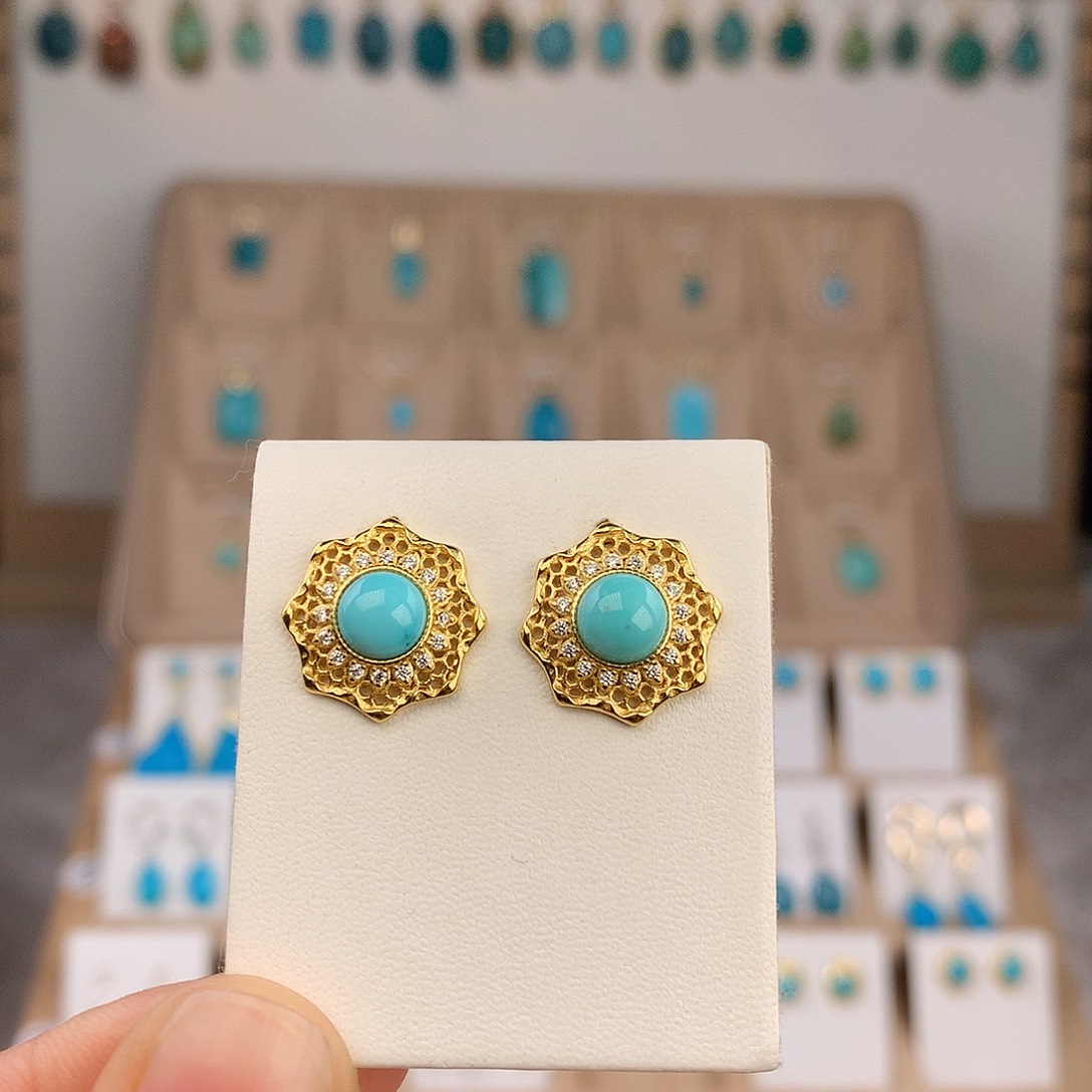 绿松石银S925镶嵌耳饰