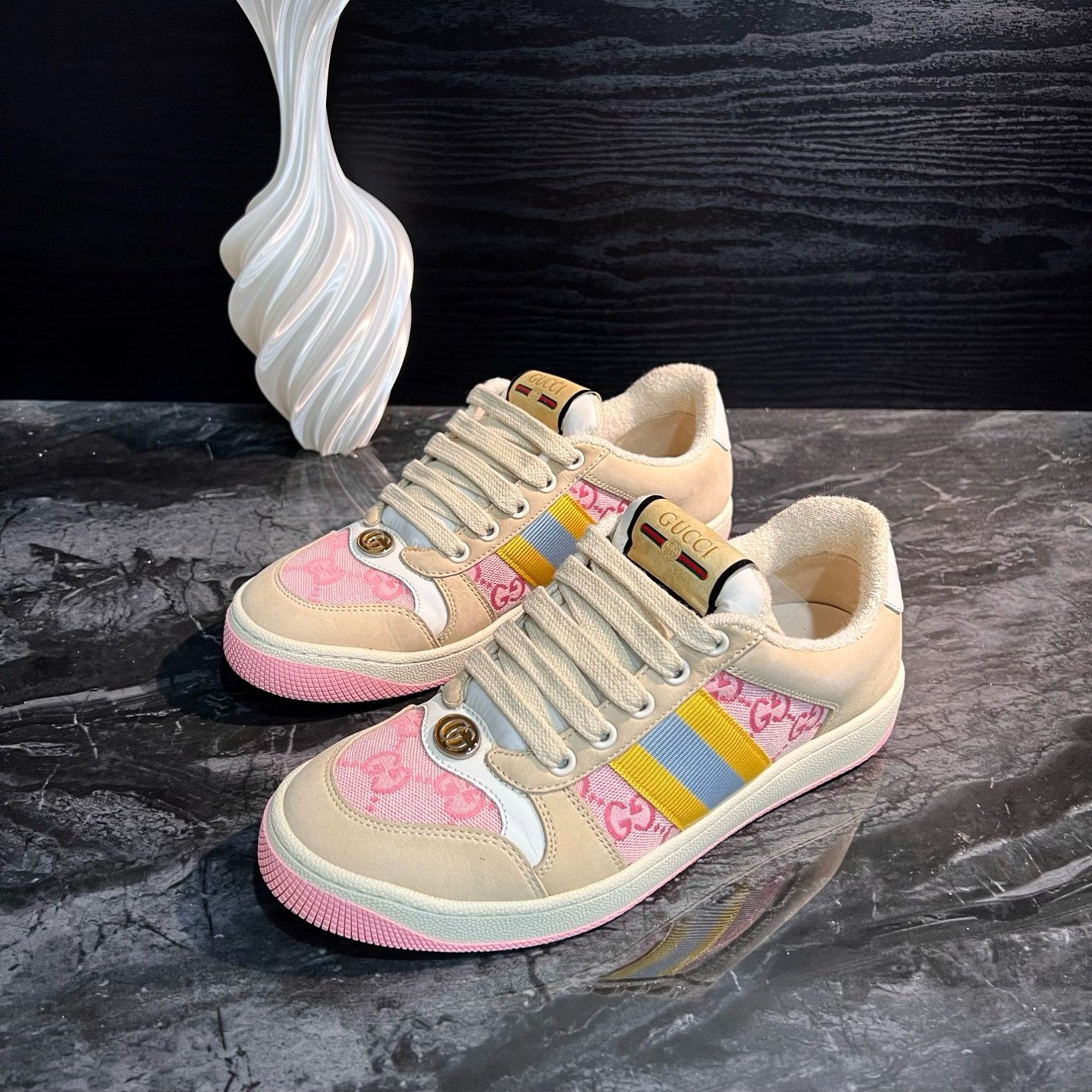 99新 GUCCI/古驰 1662/36码/粉色满印脏脏鞋休闲鞋/准新
