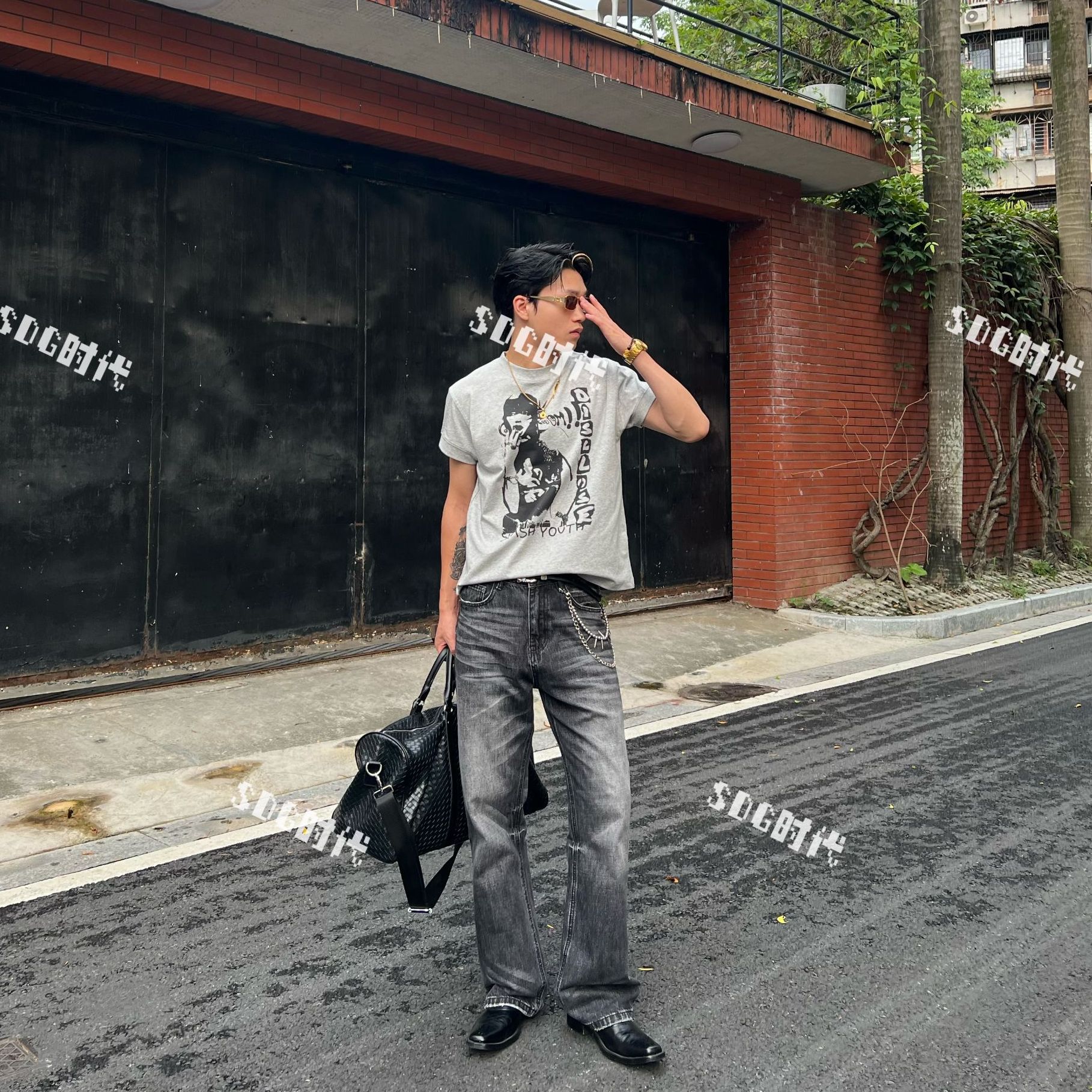 SDG周年限定002号黑牛2021M微喇猫须牛仔裤裤子时尚水洗牛仔裤