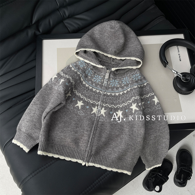 【费尔岛】阿卷秋冬装男女童休闲费尔岛图案针织毛衣外套MPG7155