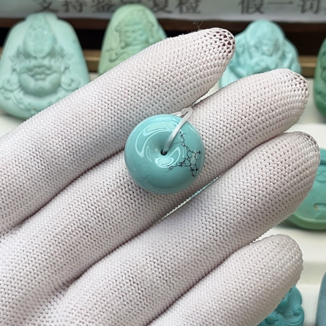 绿松石未镶嵌珠宝奇石水草纹平安扣