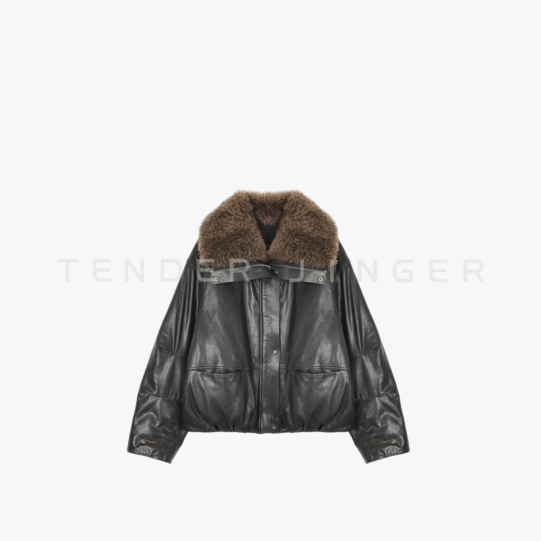 Tender Jinger｜线下专供 山羊绒领植鞣皮羽绒外套T54MDD50483