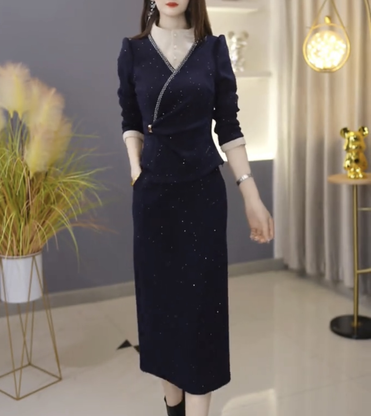 【定制套装】C1229上衣配半身裙优雅气质时尚减龄休闲显瘦收腰早秋