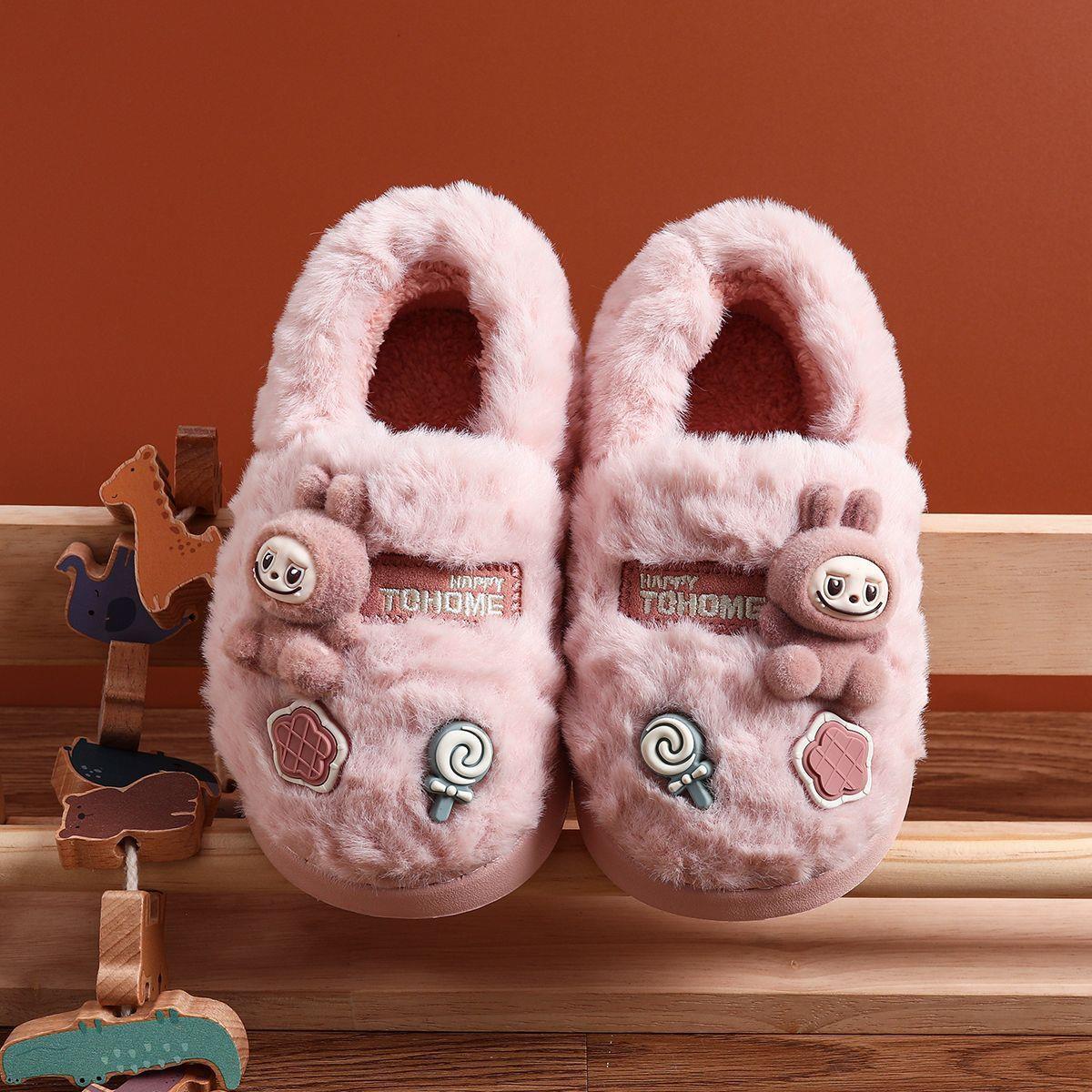 儿童棉拖鞋女童棉鞋拉布布秋冬款毛毛拖鞋家居鞋防滑保暖防臭女孩