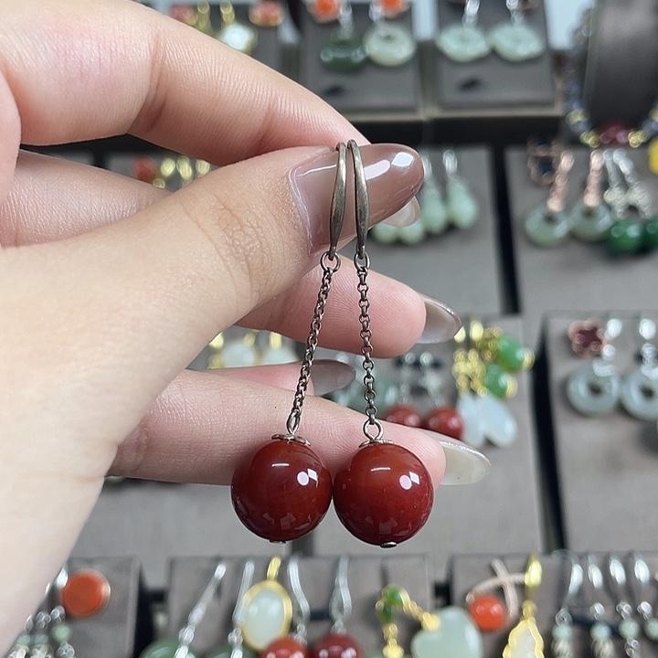 银S925镶嵌耳饰玛瑙/玉髓12左右