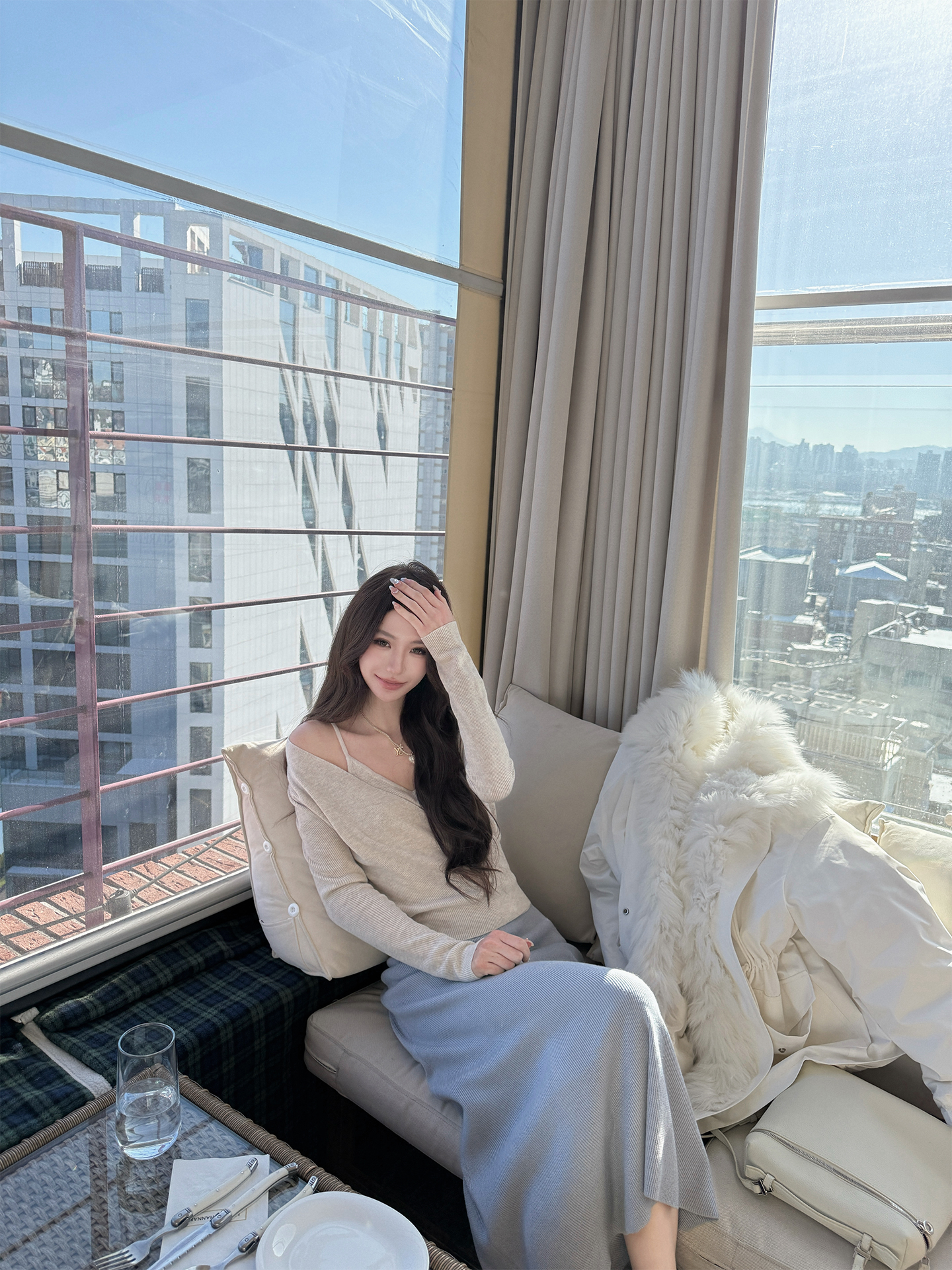 八盖pinky piggy 珐瑟旧约 高智两色假两件羊毛针织套装上衣半裙