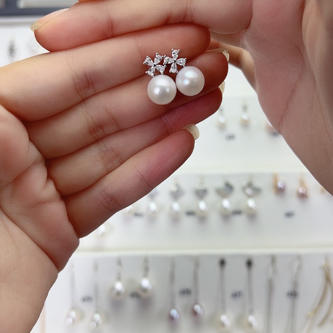 淡水珍珠耳饰银S925镶嵌