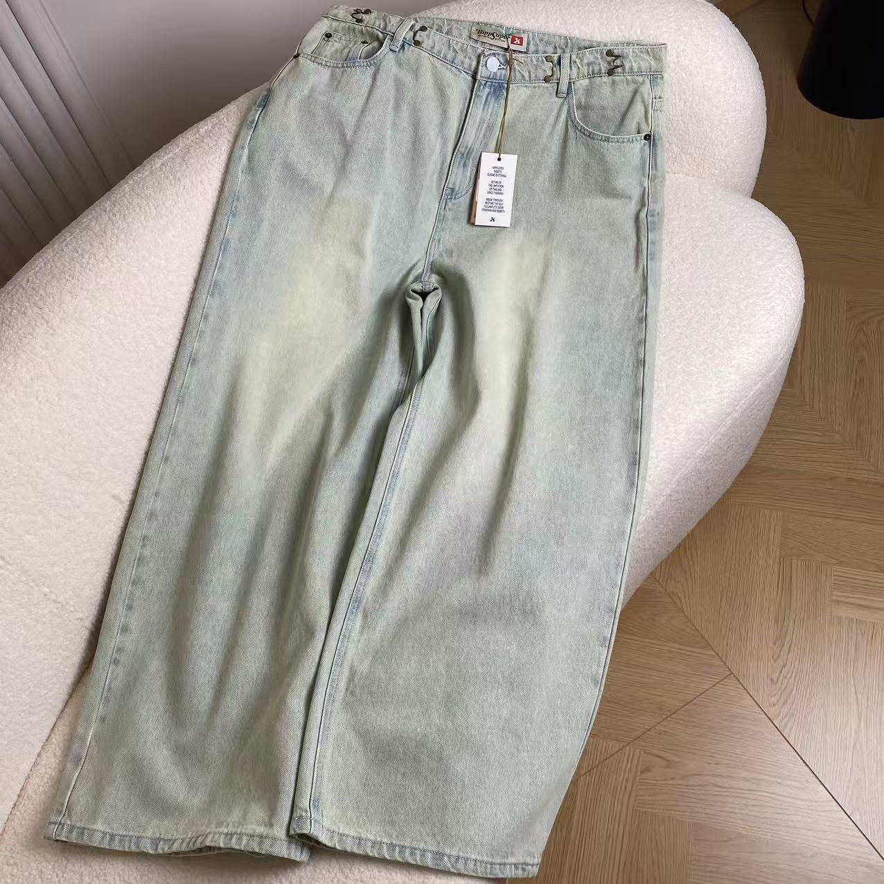 NFSF「家豪自营」春季新款水洗可调节宽松直通牛仔裤   HS40106N