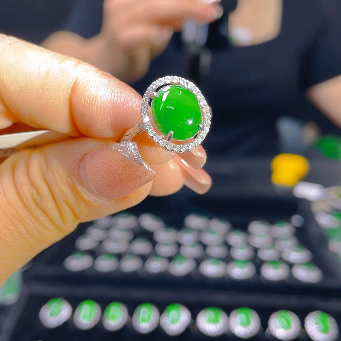 翡翠戒指银S925镶嵌天然