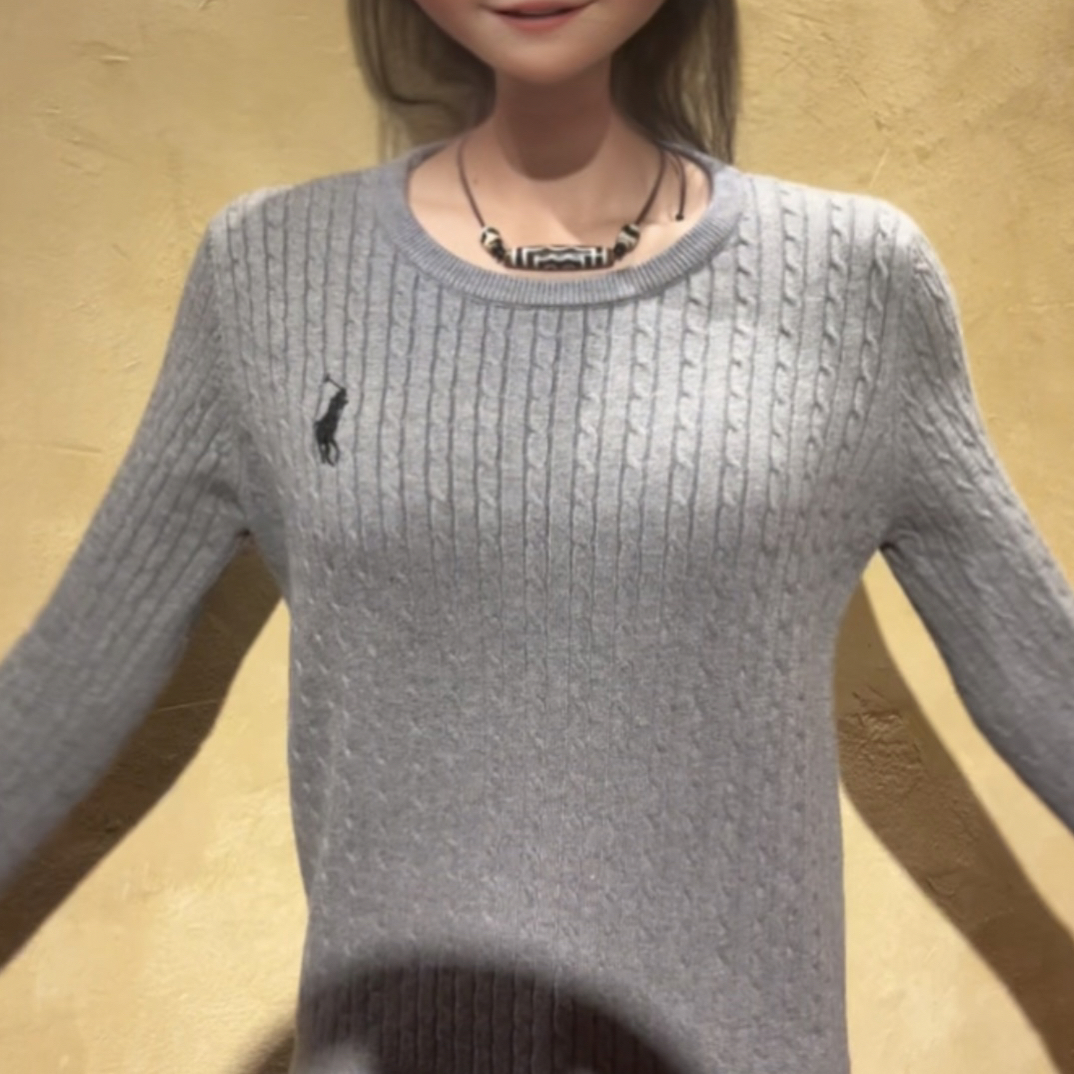 长袖女春季圆领刺绣标准毛针织衫时尚针织衫打底衫