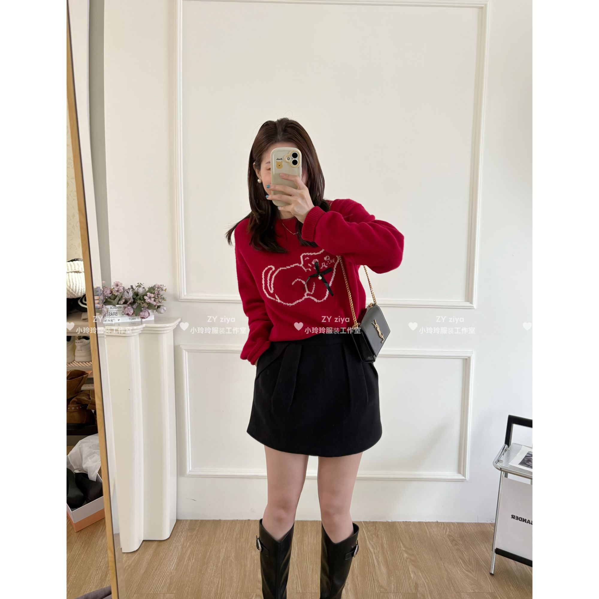 设计款褶皱呢料短裙3539