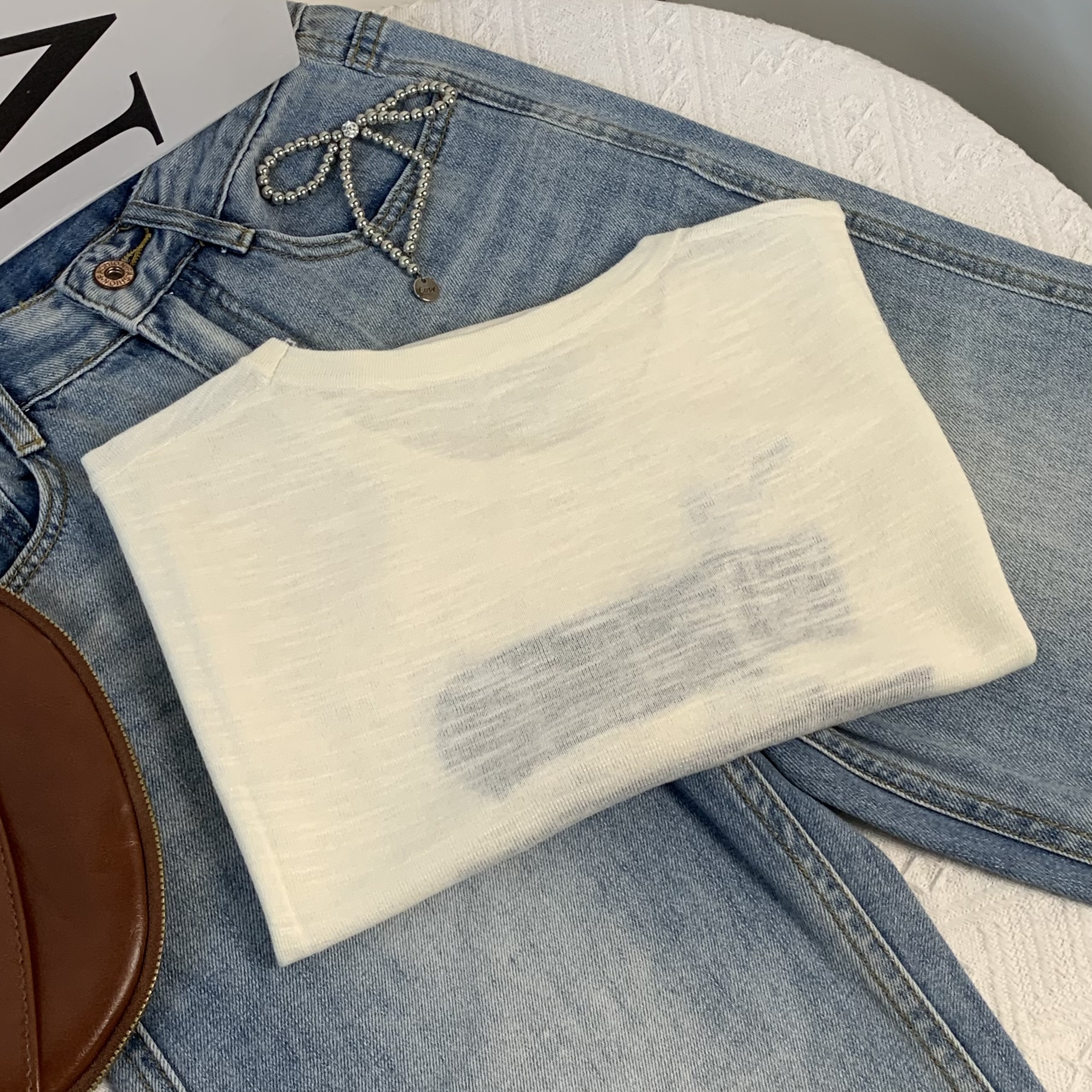 清-汤圆吖字母款蝴蝶结针织短袖162893